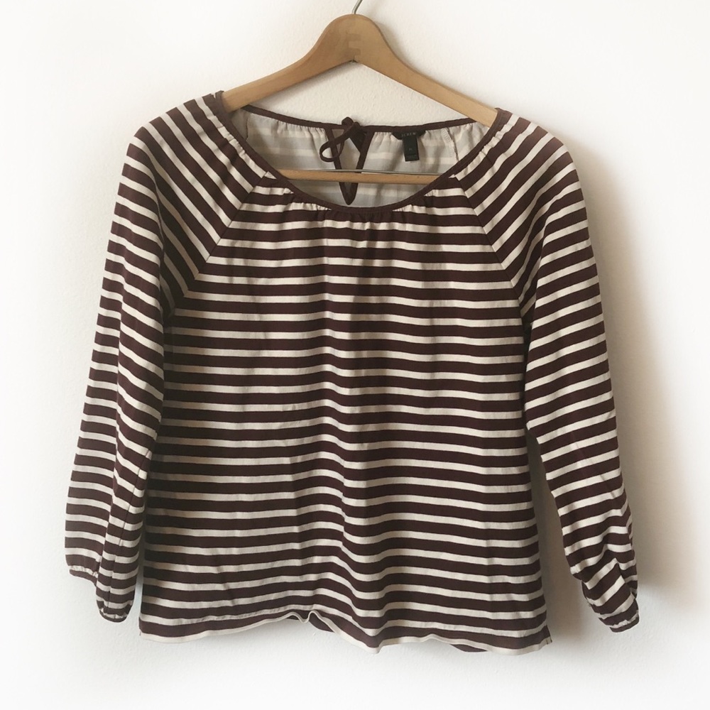 Jcrew striped peasant top with tie medium EUC